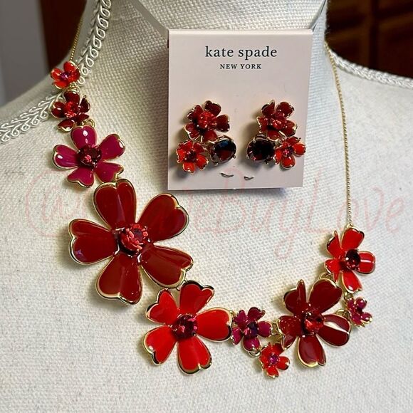 kate spade Jewelry - KATE SPADE NECKLACE & EARRINGS SET ENAMEL FLOWERS DAISIES POPPIES REVERSIBLE NWT